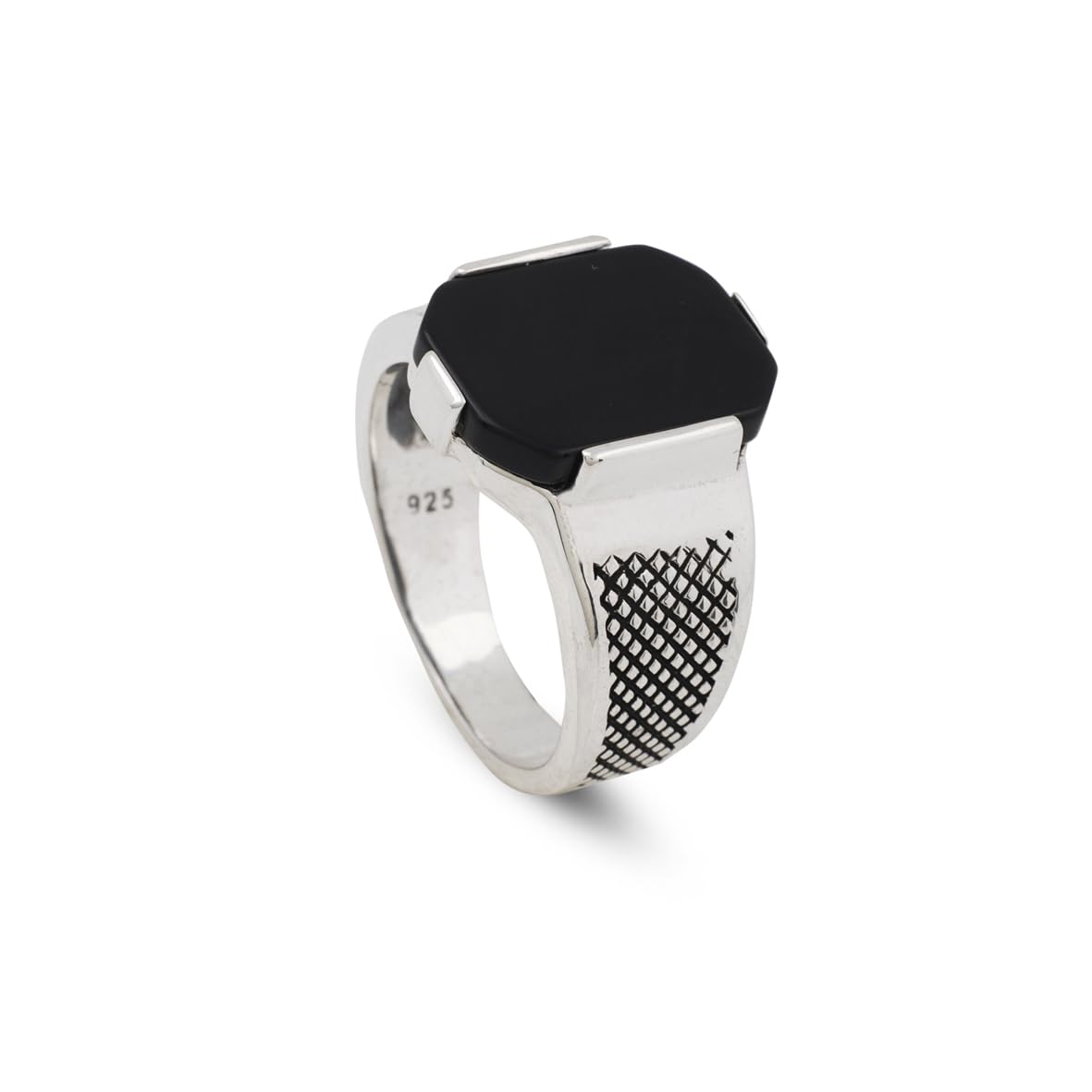 Handmade 925 Sterling Silver Black Onyx Pinky Ring - Men's Gemstone Jewelry with Silver Polishing Cloth Gift