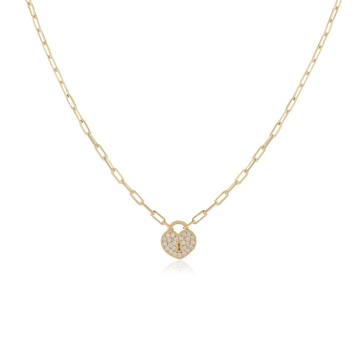 Sterling Silver Heart Necklace and Lock - Cute Heart Necklace and Lock in Gold Jewelry - Gold Plated Heart Necklace Aesthetic Charm - Aesthetic Gold Plated Heart and Lock Necklace