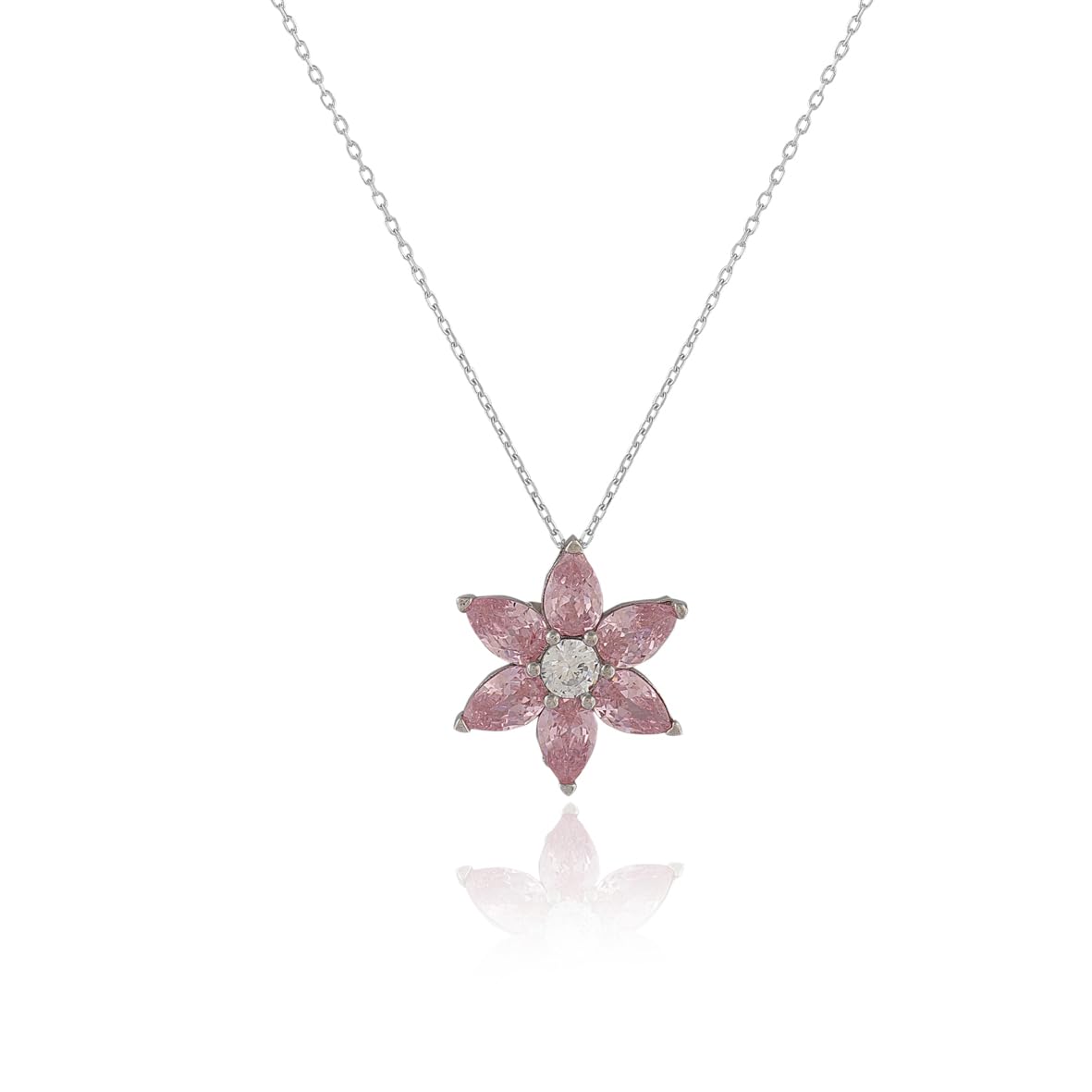 Flower and Rose Quartz Necklace on Sterling Silver - Cute Flower Pendant in Sterling Silver for Women - Birthday Gifts for Women