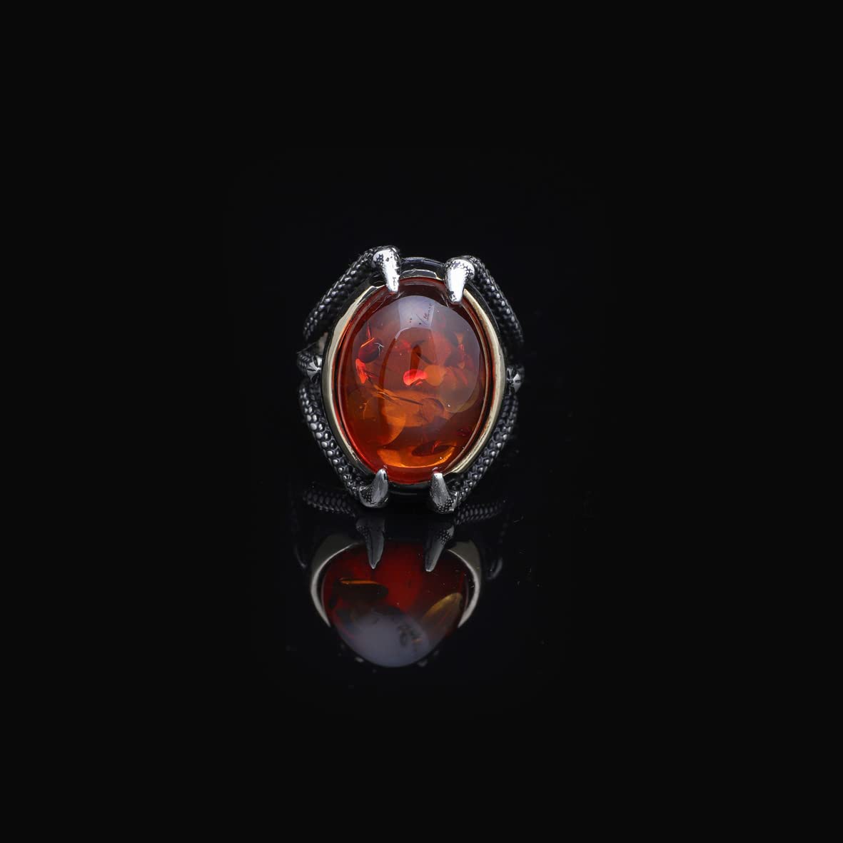 925K Sterling Silver Amber Stone Ring