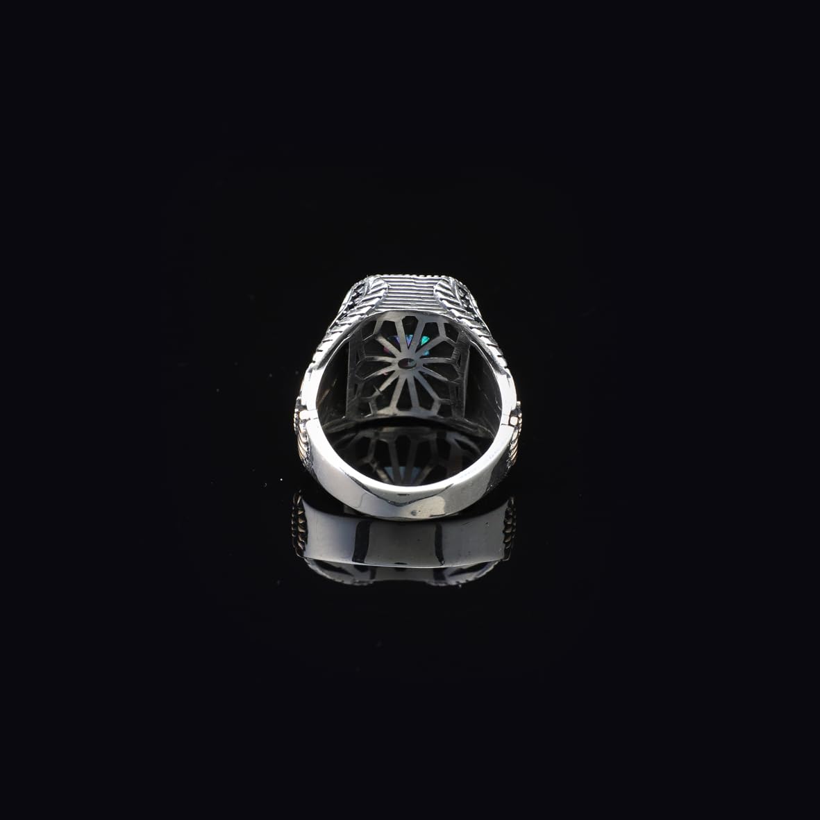 Mystic Topaz Ring with Eagle Design- Vintage Handmade Gemstone Men's Sterling Silver Ring - Includes Silver Polishing Cloth Gift