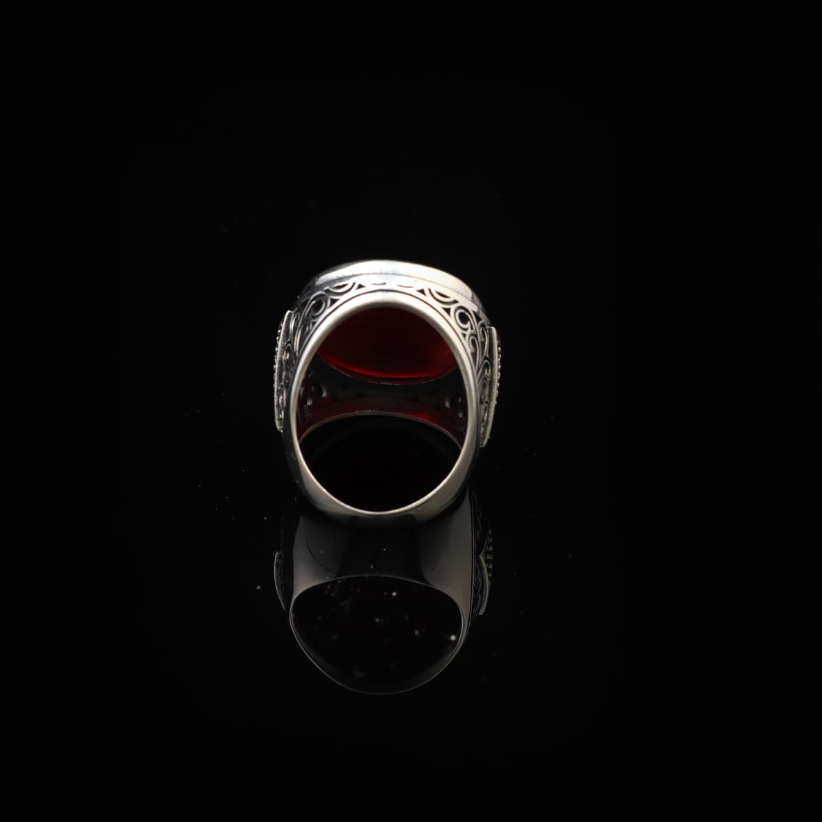 Garnet Ring – Large Chunky Silver Ottoman Gemstone Ring with Micro Sapphire Stone – Handmade Sterling Silver Ring for Men – Vintage Engagement Ring with Custom Engraving