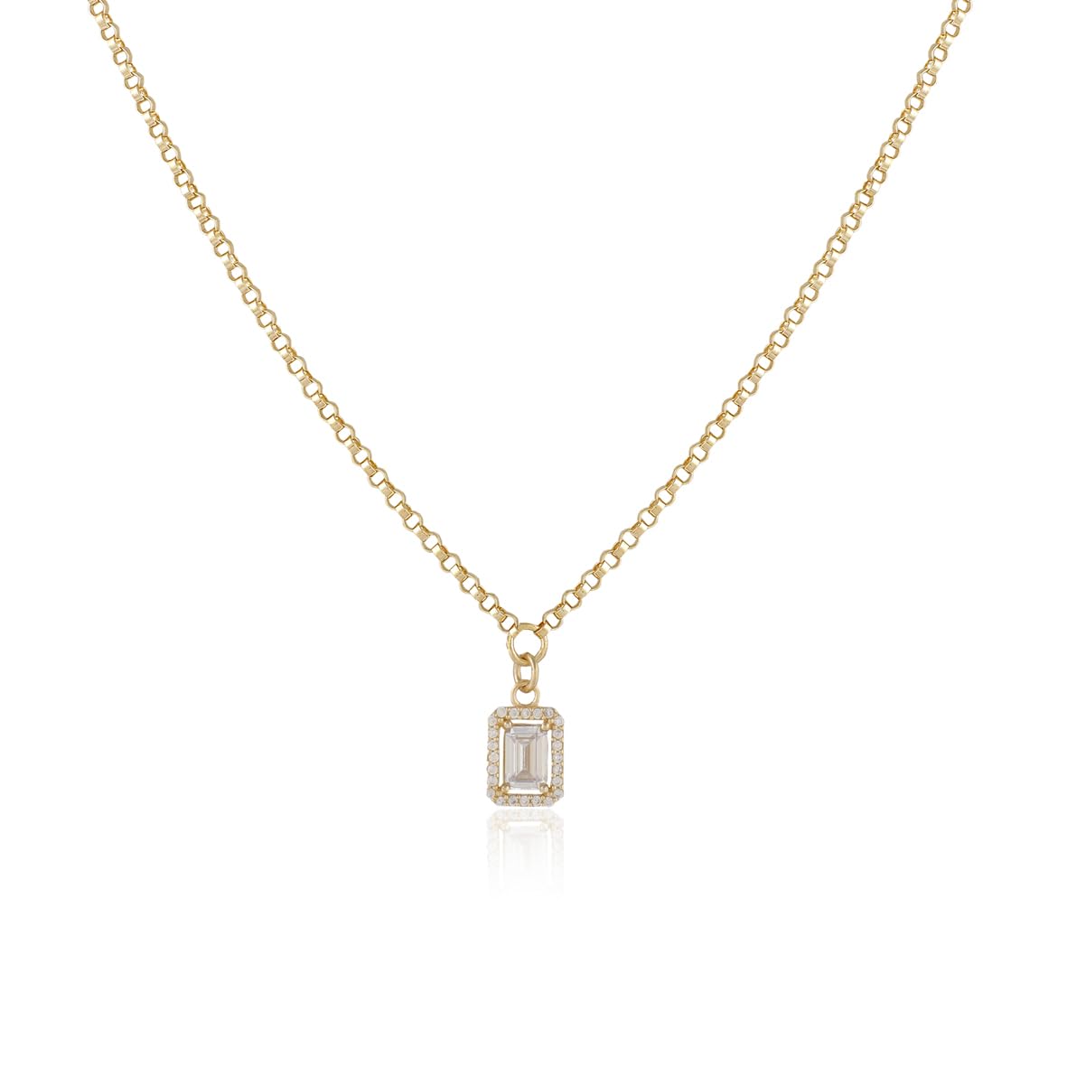 Baguette Necklace with Zircon Stone in Gold Plated Sterling Silver - Cute and Aesthetic Necklace - Gold Plated Sterling Silver for Women - Birthday Gifts for Women