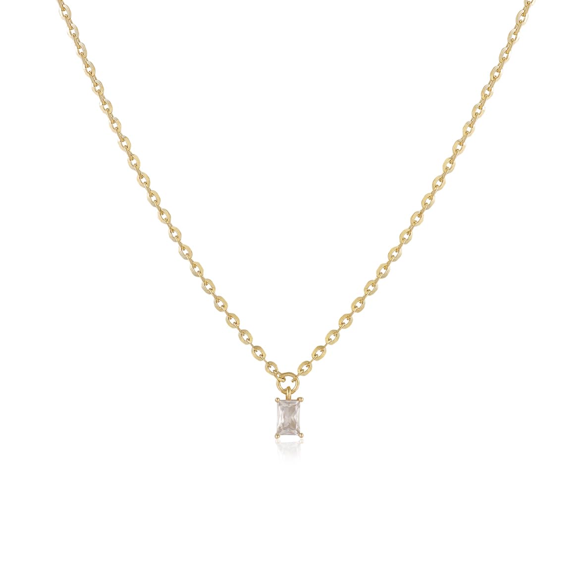 Baguette Necklace with Zircon Stone in Gold Plated Sterling Silver - Cute and Aesthetic Necklace - Gold Plated Sterling Silver for Women - Birthday Gifts for Women