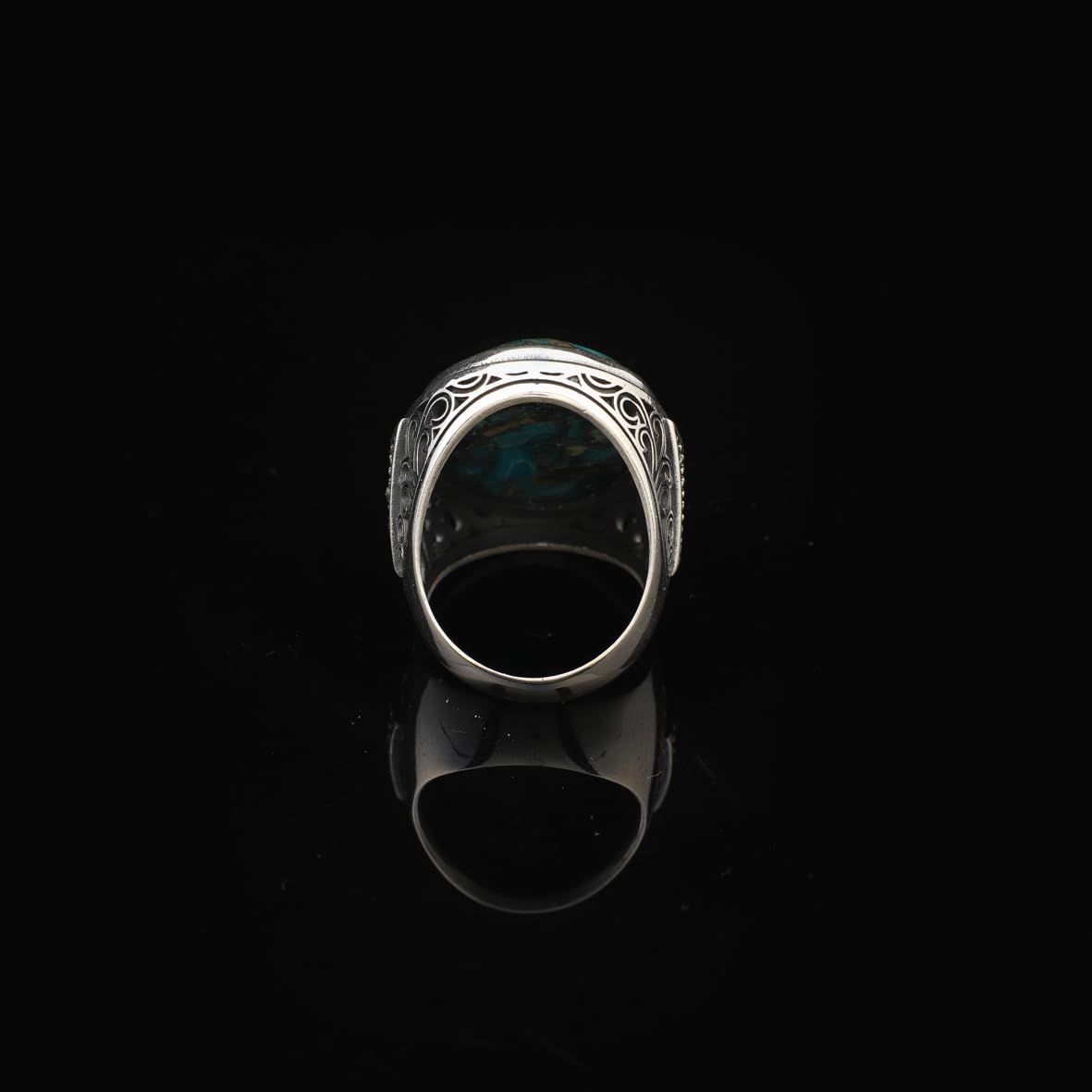 Handmade Special Turquoise Gemstone Ring – Large Chunky Ottoman Sterling Silver Ring for Men – Micro Sapphire Accent – Vintage Style Engagement Ring with Custom Engraving