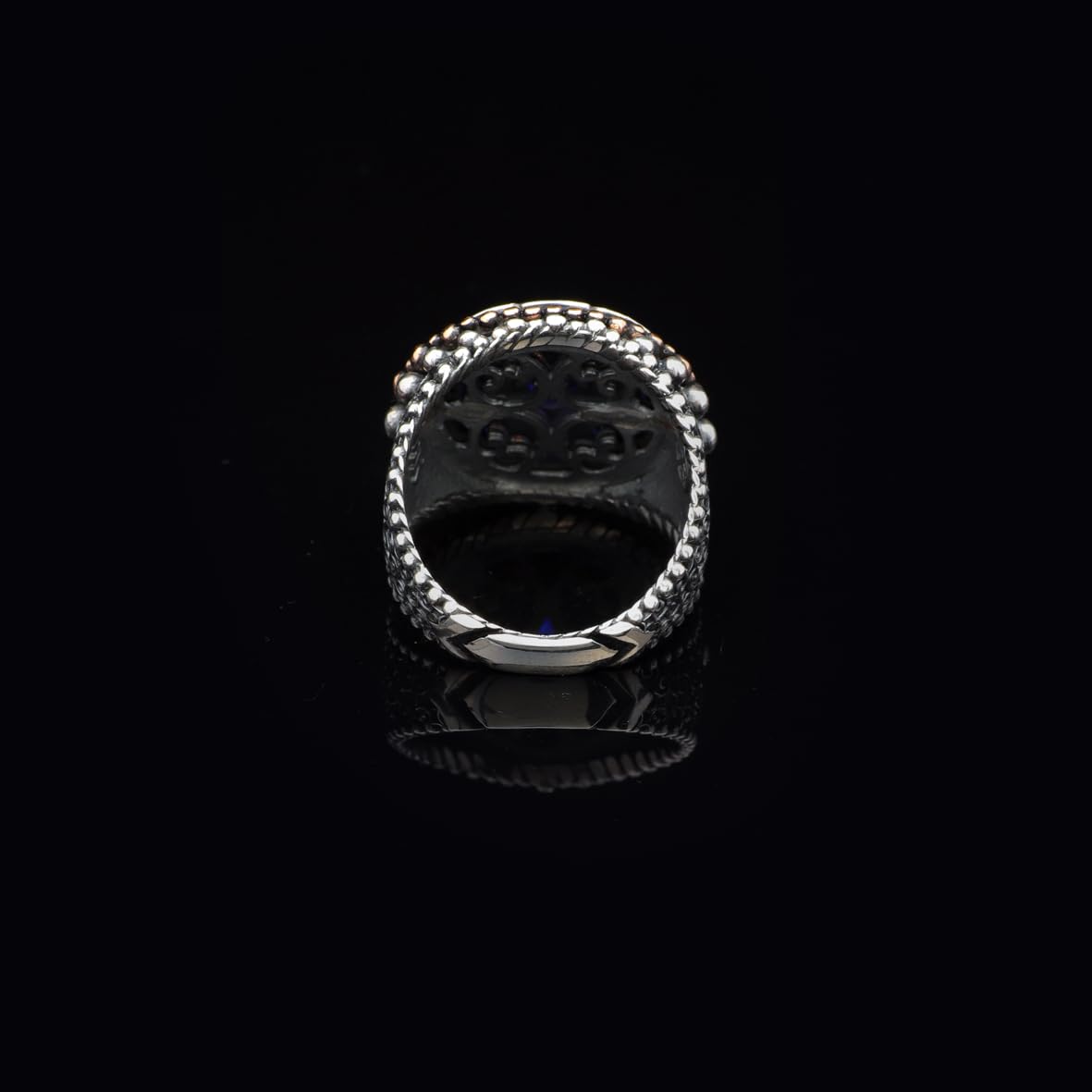 Vintage Embroidered Signet Ring with Blue Tiger Eye Gemstone - 925 Sterling Silver Men's Engagement Ring