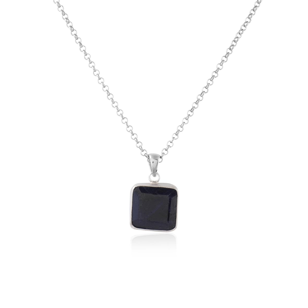 Sapphire Necklace – Gemstone Men’s Initial Pendant in Polished Sterling Silver with Silver Chain