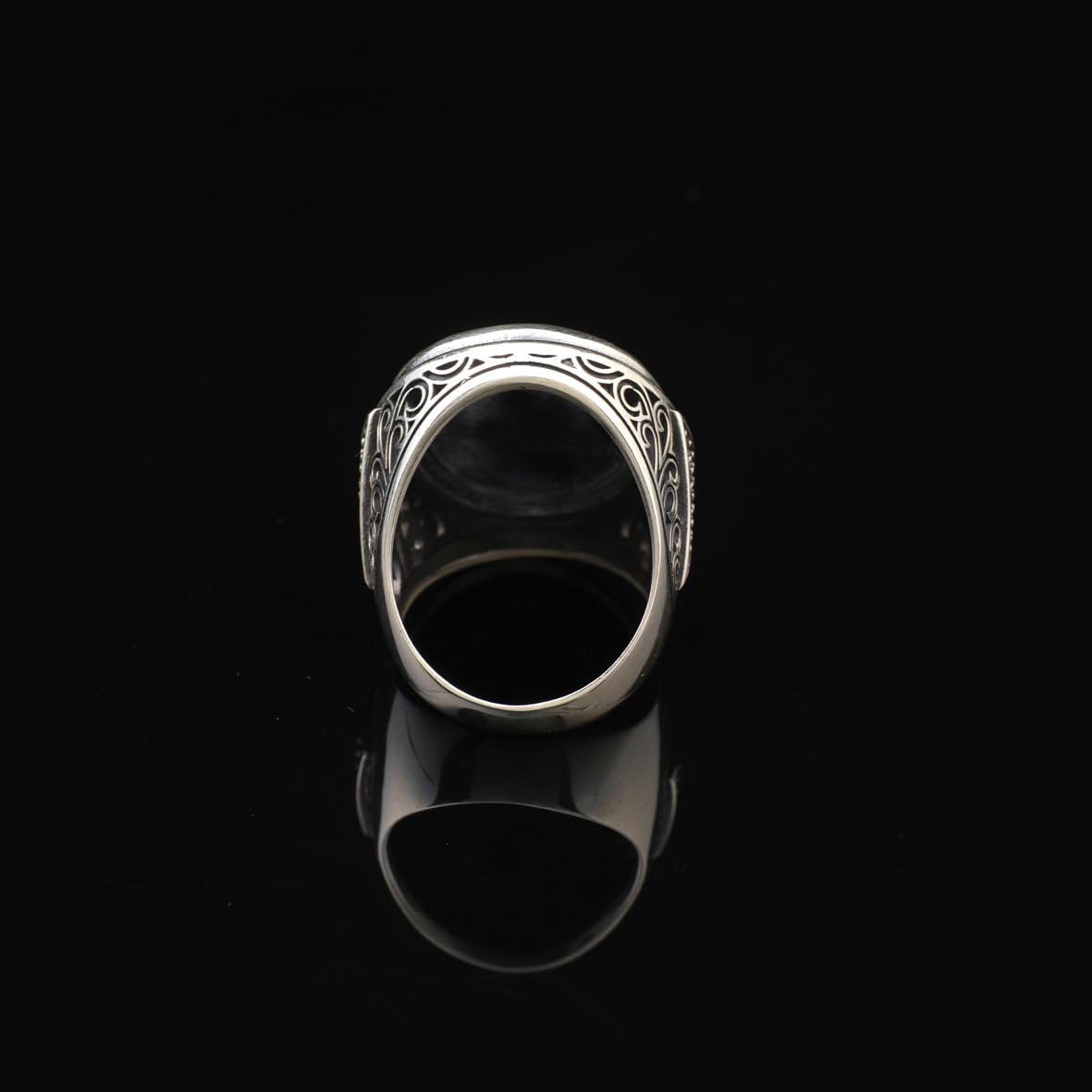 Space Onyx Stone Ring – Large Chunky Sterling Silver Ring with Micro Sapphire Stone