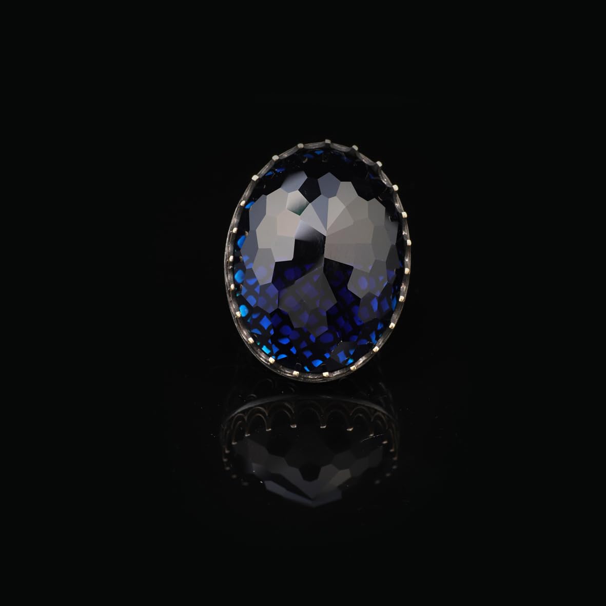 Blue Sapphire Oval Stone Large Ring -Gemstone Ottoman Men Vintage Handmade 925Sterling Silver Rings for Men with Silver Polishing Cloth Gift