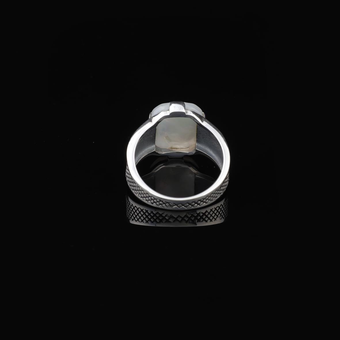 Handmade Mother of Pearl Pinky Ring - 925 Sterling Silver Men's Gemstone Ring with Polishing Cloth Gift