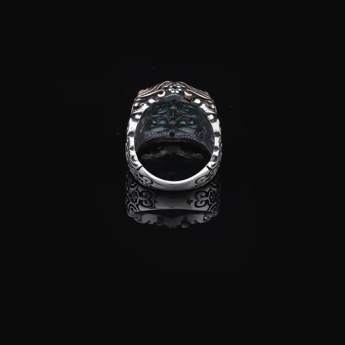 Handmade Jade Ring in Ottoman Style - 925 Sterling Silver Men's Gemstone Jewelry