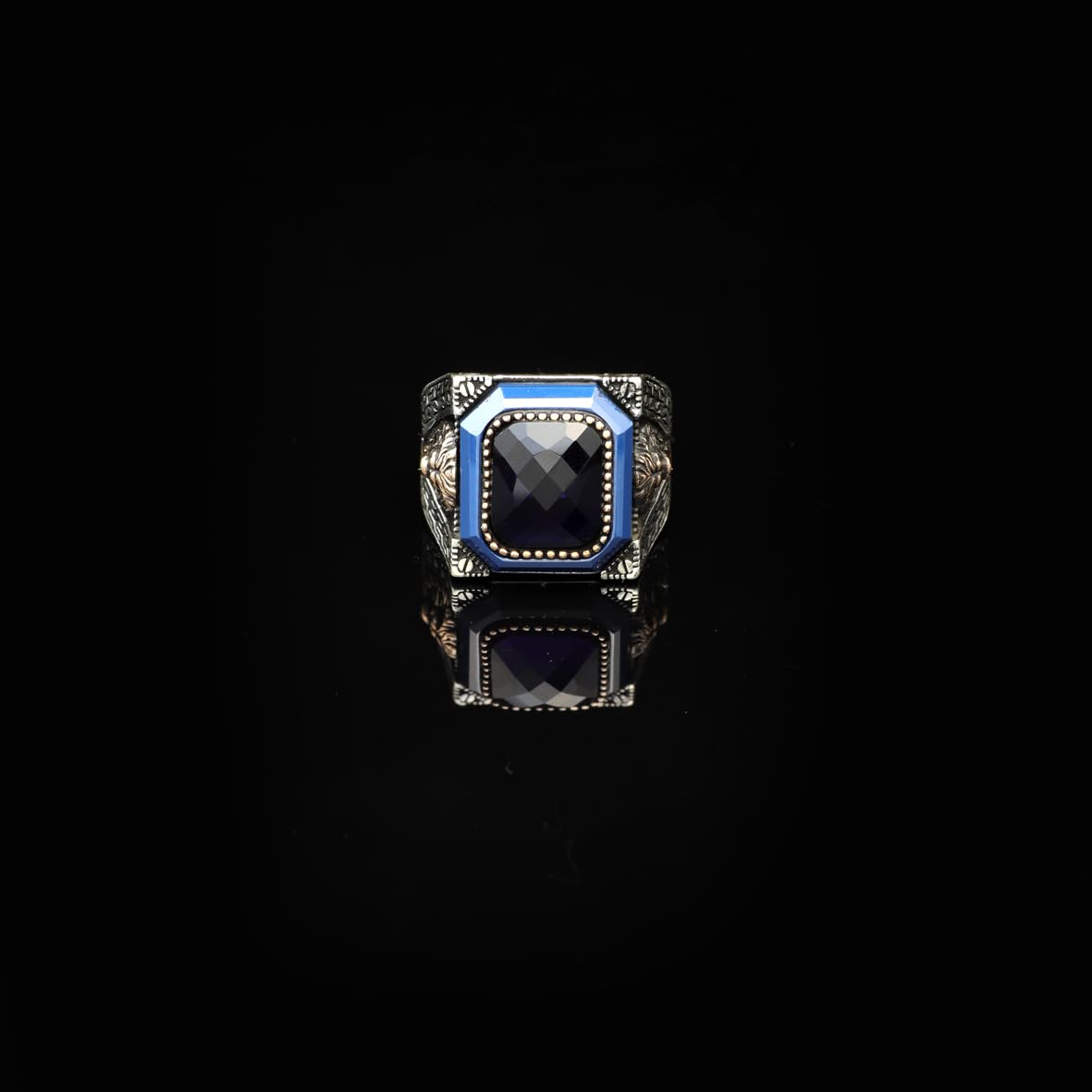 Vintage Blue Tiger Eye Ring with Lion Design - Men's Gemstone Ring in 925 Sterling Silver - Turkish Style Polished Engagement Ring - Handmade with Silver Polishing Cloth Gift