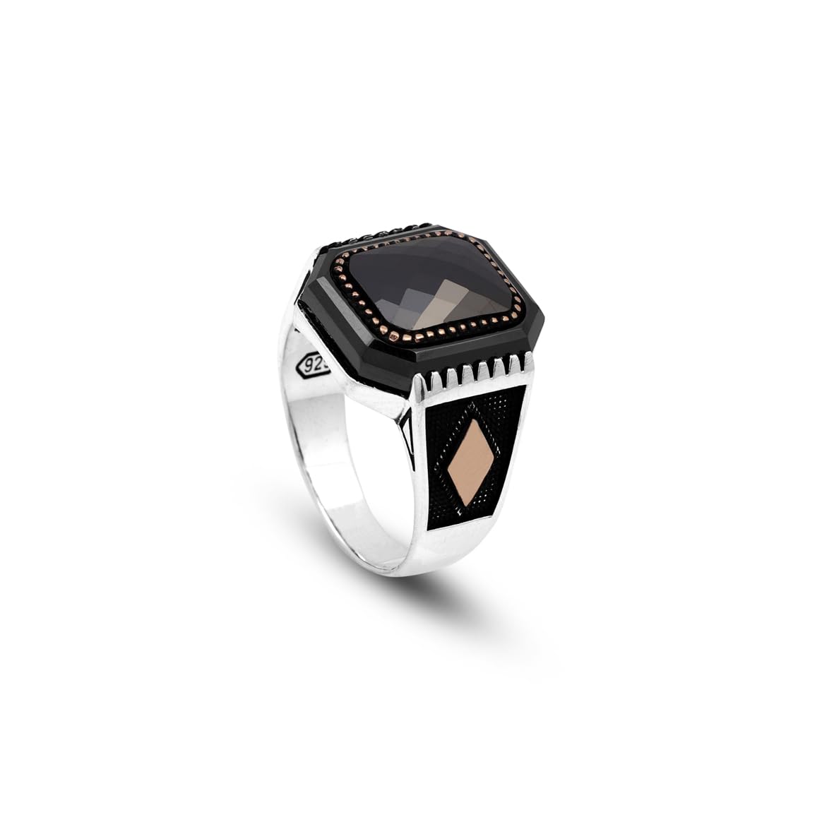 Black Onyx Vintage Men's Gemstone Ring - Handmade 925 Sterling Silver Turkish Engagement Ring with Polished Finish and Silver Polishing Cloth Gift Included