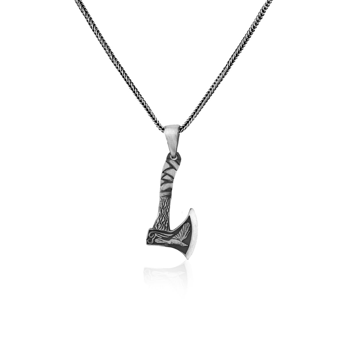 Sterling Silver Axe & Bird Necklace – Gothic Polished Pendant