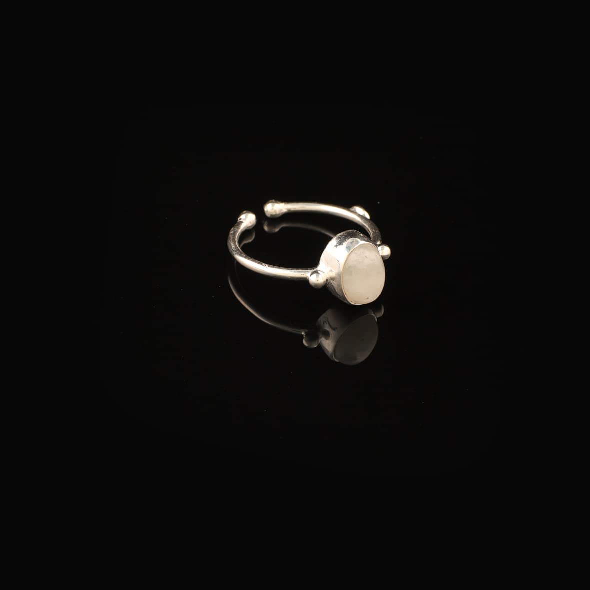 Jewellery Pit Adjustable Moonstone Ring for Women - Handmade Stone Statement Ring for Middle Finger - 925 Sterling Silver Solitaire Ring for Women