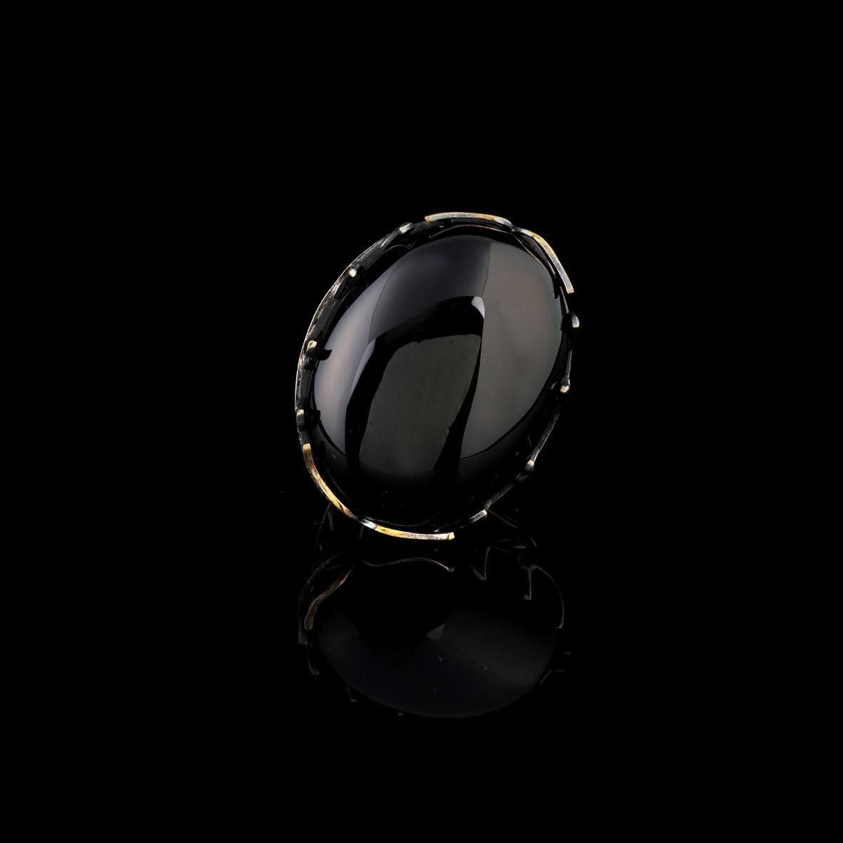 Men's Handmade Black Onyx Ring – Chunky Sterling Silver Vintage Engagement Ring with Ottoman Design