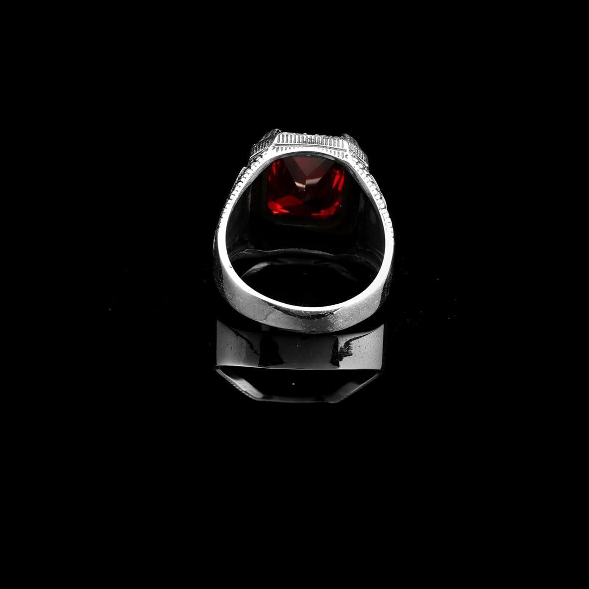 Garnet Gemstone Eagle Signet Ring – Vintage Men’s Sterling Silver Engagement Ring – Handmade Rings with Custom Engraving & Gift Silver Polishing Cloth