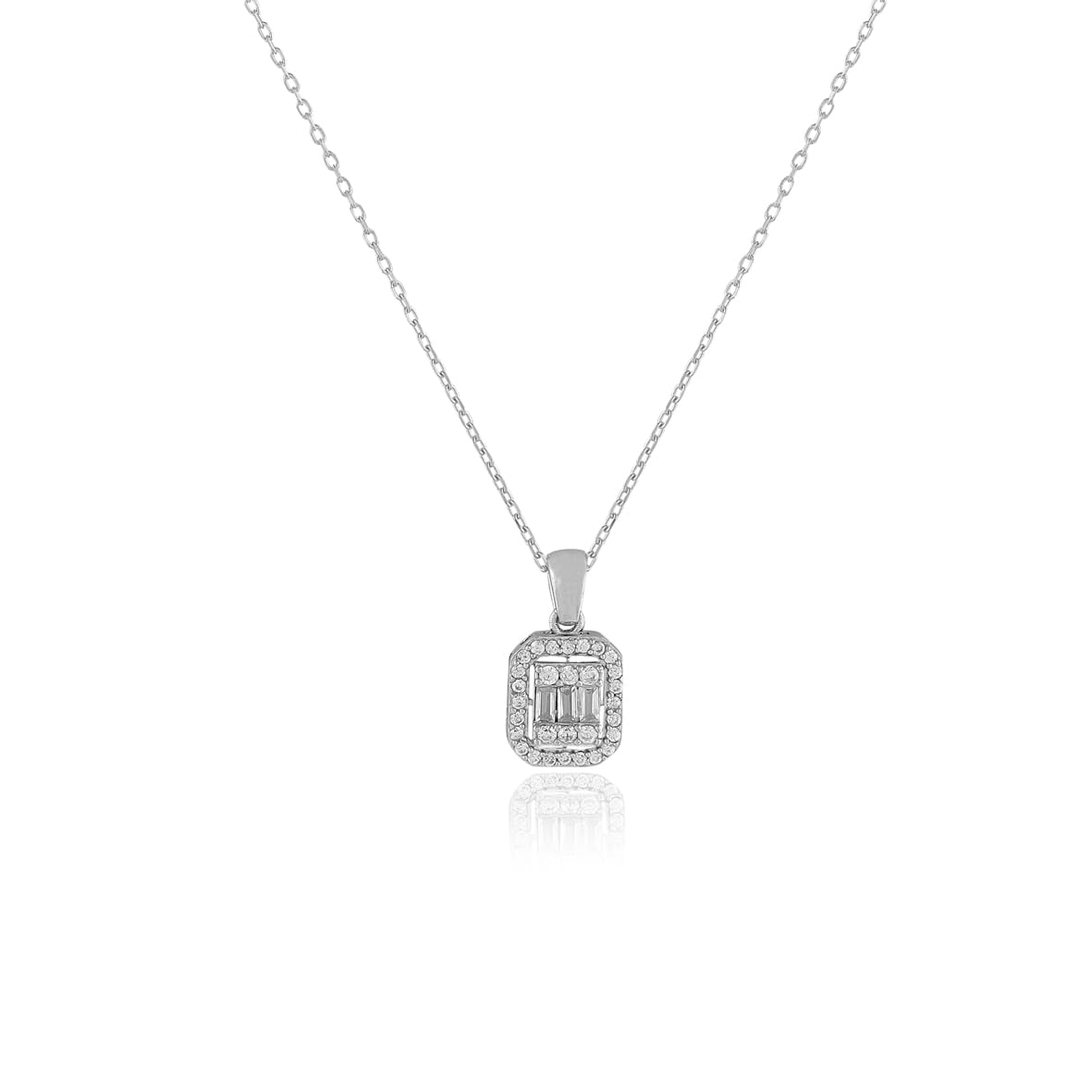 Sterling Silver Baguette Necklace - Sterling Silver Aesthetic Jewelry for Women - Cute Baguette Necklace in Sterling Silver