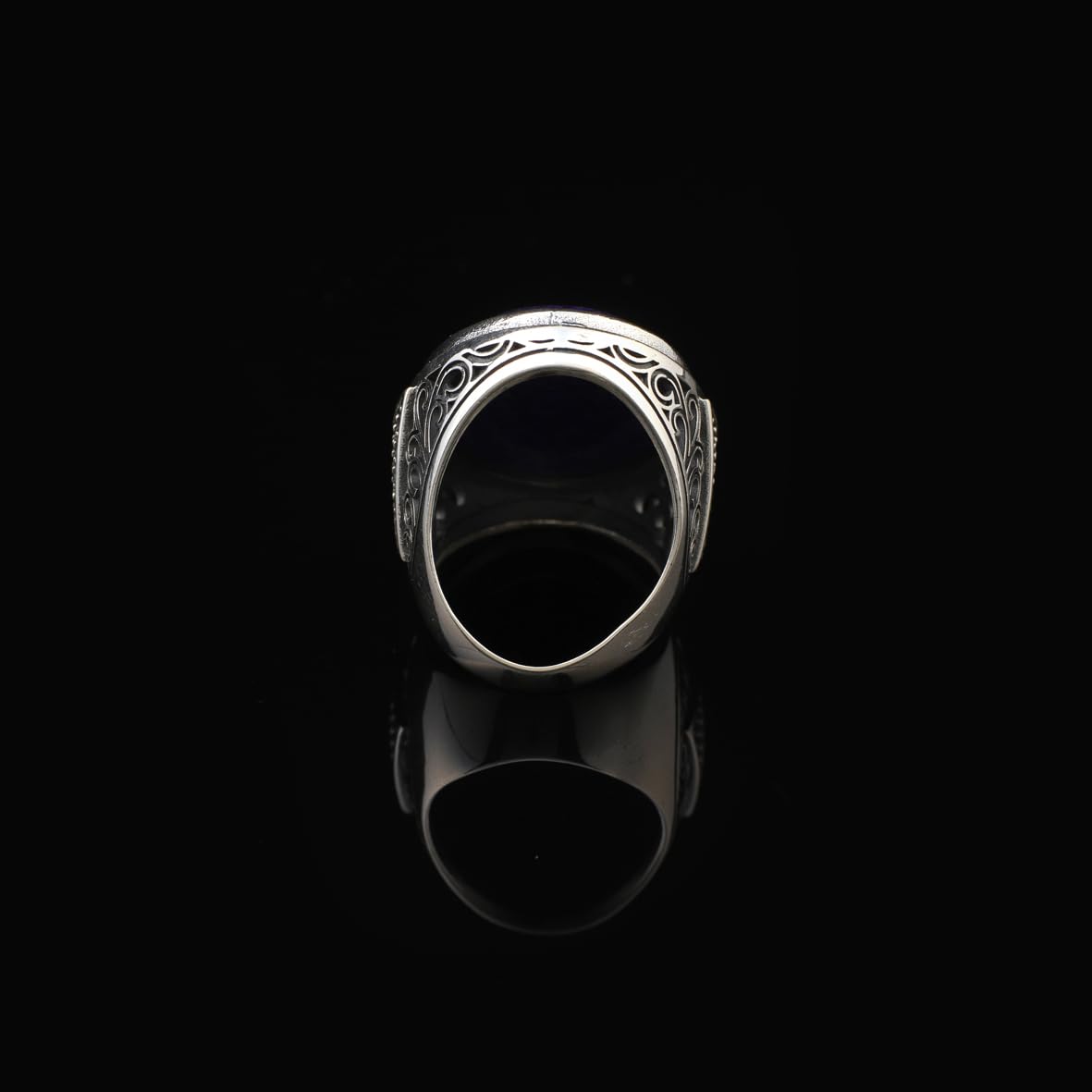 Lapis Lazuli Ring – Large Chunky Sterling Silver Ottoman Gemstone Ring with Micro Sapphire – Handmade Vintage Men’s Engagement Ring with Custom Engraving