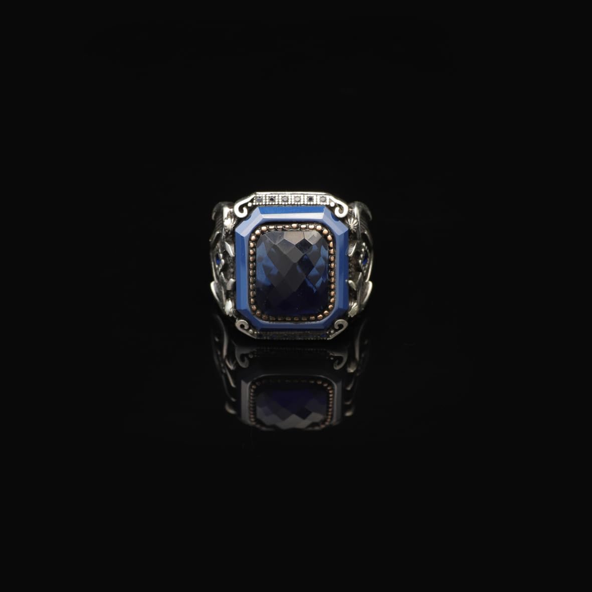 Vintage Blue Sapphire Ring - Handmade Men's Gemstone Ring in 925 Sterling Silver - Polished Turkish Engagement Ring with Silver Polishing Cloth Gift