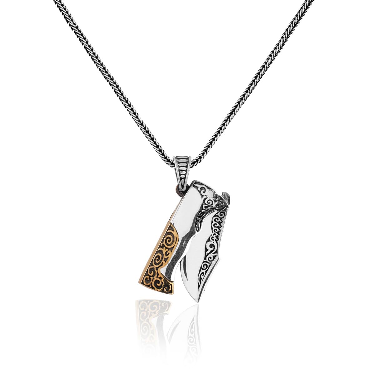 Sterling Silver Pocket Knife Necklace - Mens Silver Pendant on Silver Chain - Gothic & Biker Style with Silver Cleaning Cloth Gift
