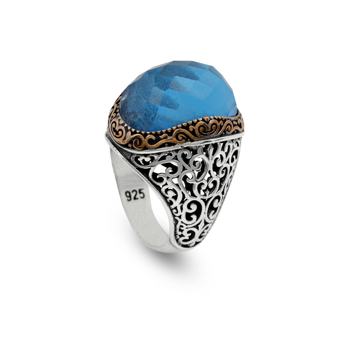 Vintage Handmade 925 Sterling Silver Men's Aquamarine Ring - 925 Sterling Silver Rings for Men - Handcrafted Ring for Men