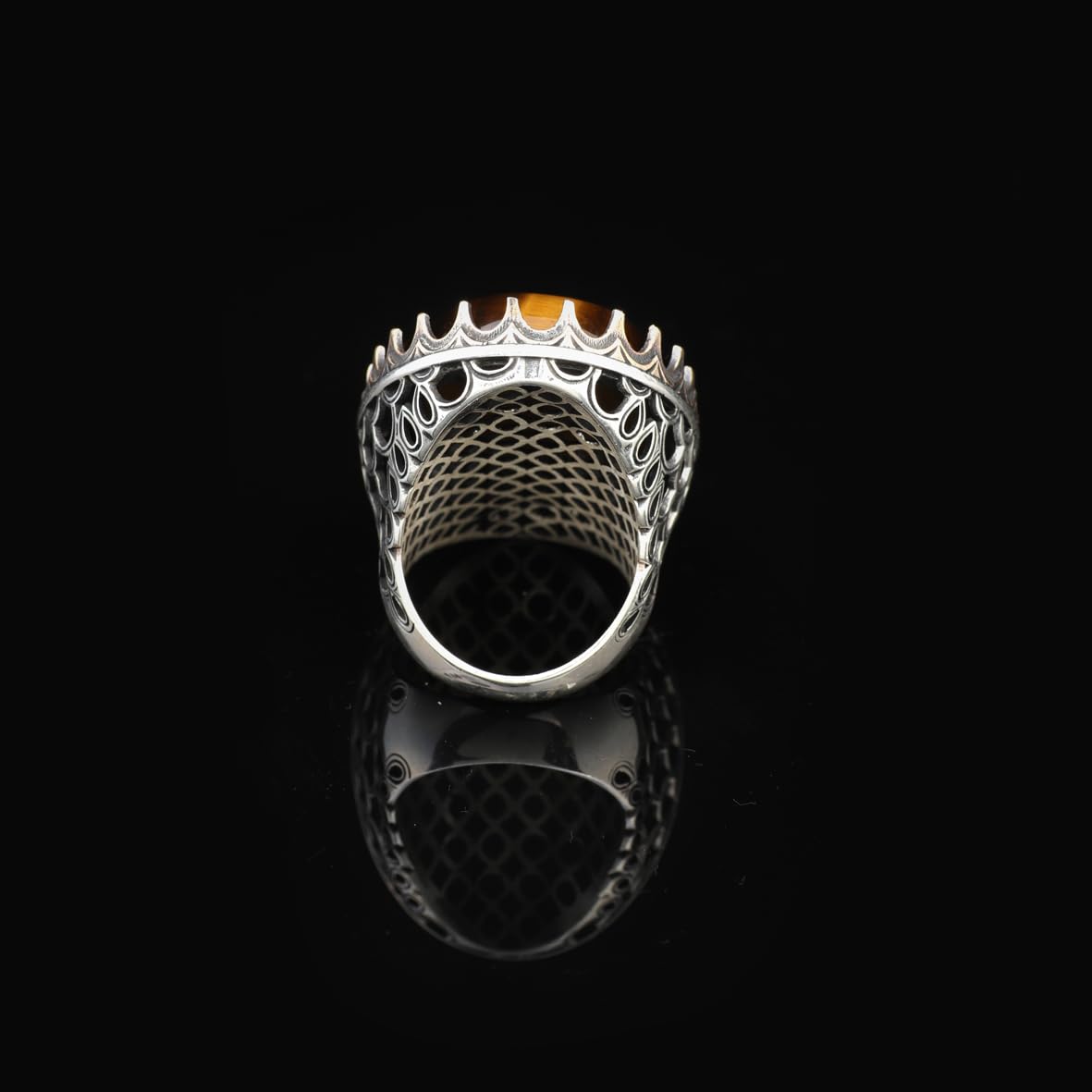 Tiger Eye Ring for Men: Large Gemstone Ottoman Style Handmade 925 Sterling Silver Ring with Silver Polishing Cloth Gift