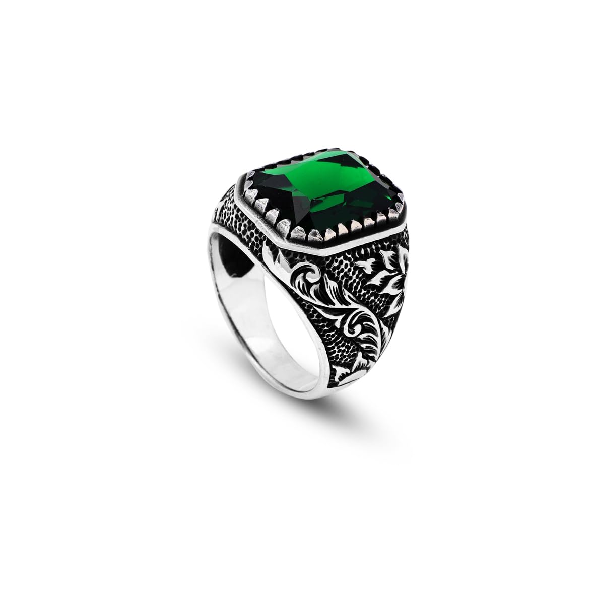 Handmade Emerald Gemstone Engagement Ring for Men Vintage 925 Sterling Silver