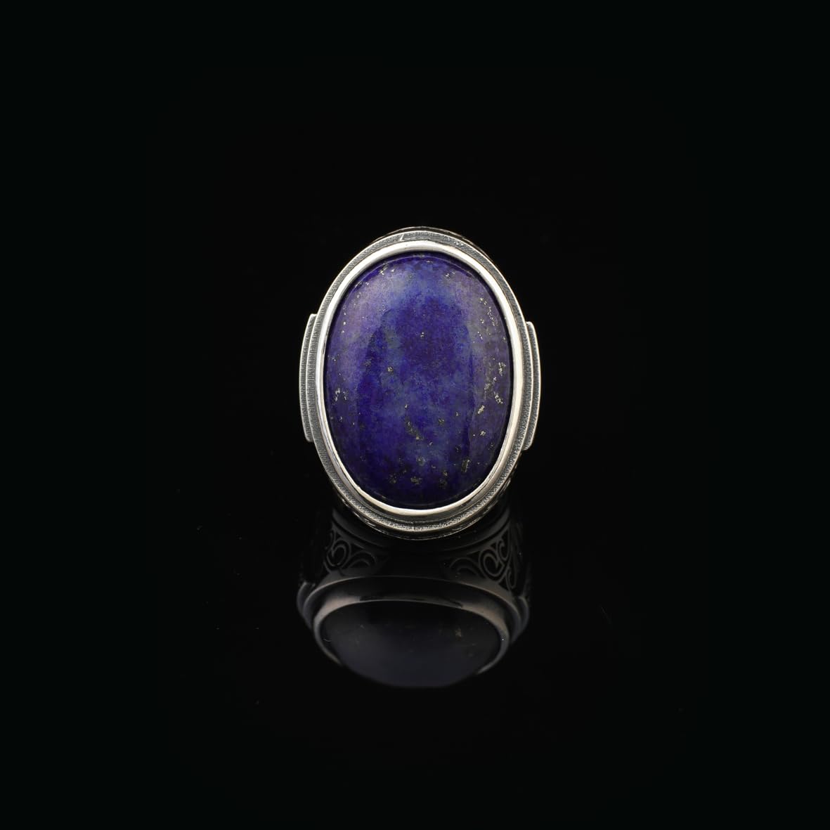 Lapis Lazuli Ring – Large Chunky Sterling Silver Ottoman Gemstone Ring with Micro Sapphire – Handmade Vintage Men’s Engagement Ring with Custom Engraving
