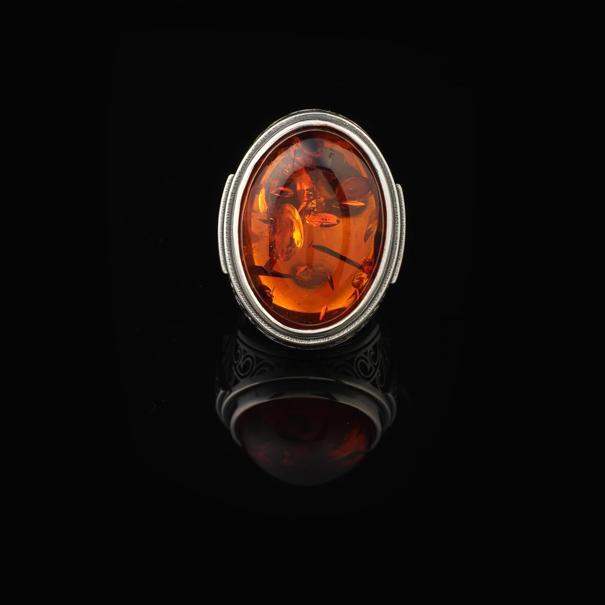 Amber Ring for Men – Large Chunky Sterling Silver Ring with Micro Sapphire Stone