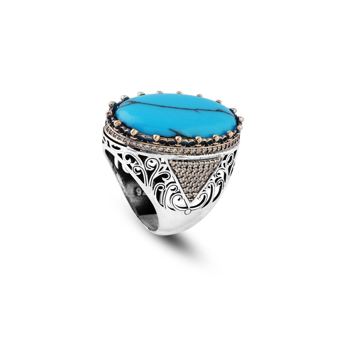 Men's Turquoise Ring with Micro Sapphire - Chunky Sterling Silver Gemstone Ring