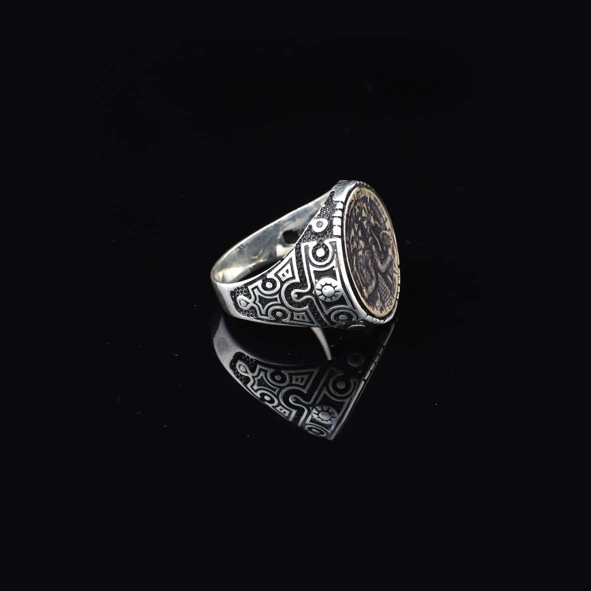 Handmade 925 Sterling Silver Custom Signet Ring with Egyptian Mythology Design - Men's Jewelry with Silver Polishing Cloth Gift