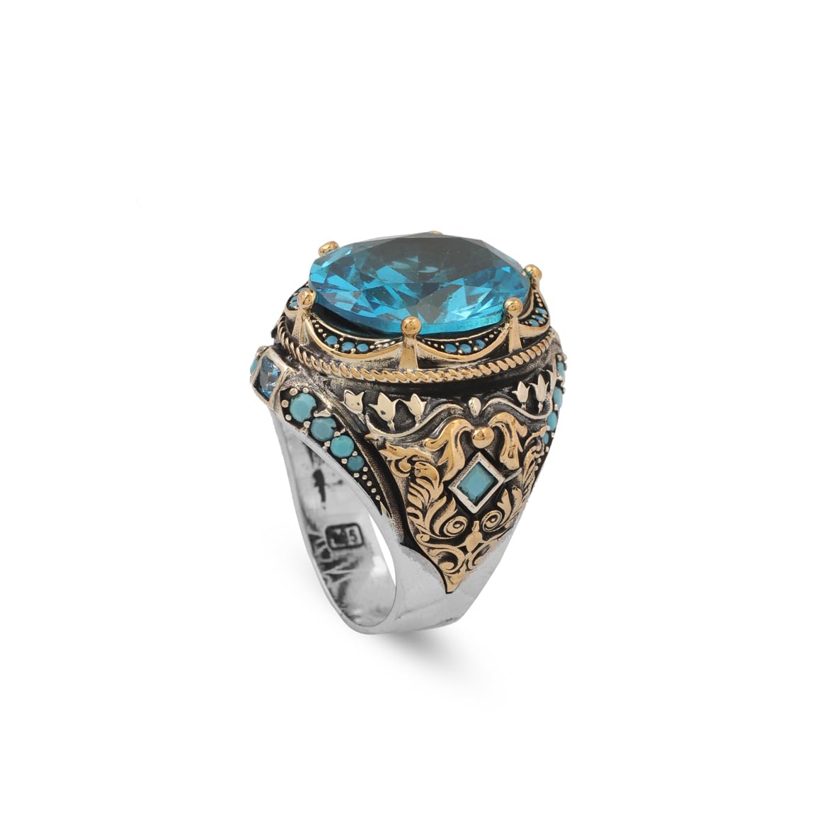 Handmade Aquamarine Ring Ottoman Vintage Sterling Silver Ring