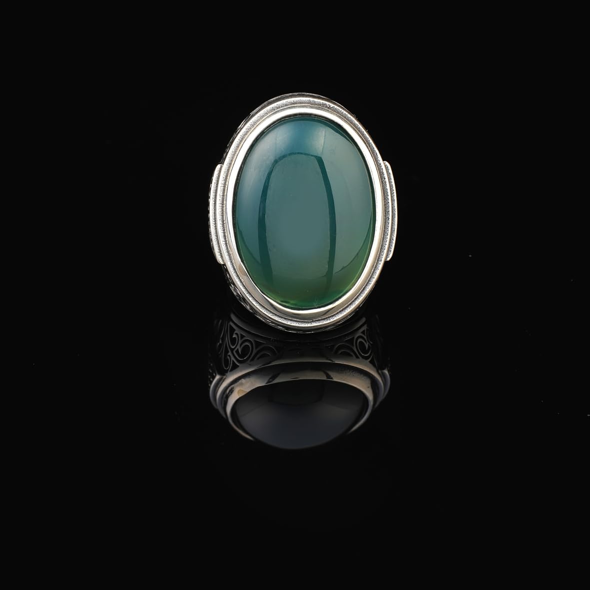 Jade Ring for Men – Chunky Sterling Silver Ring with Micro Sapphire Stone