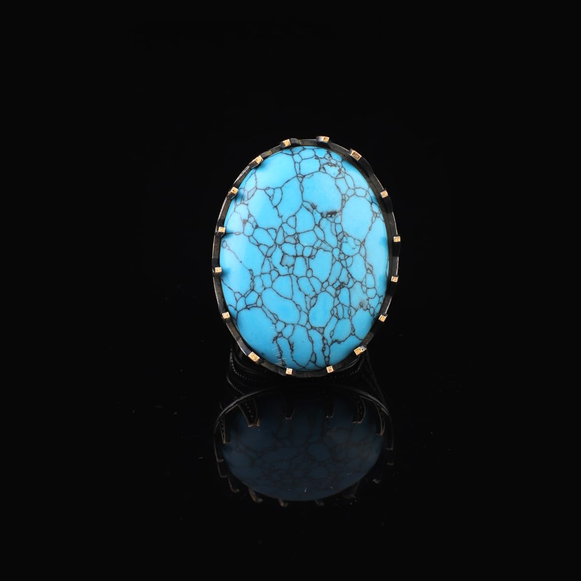 Handmade Men's Turquoise Ring - Chunky Sterling Silver Ottoman-Style Gemstone Ring