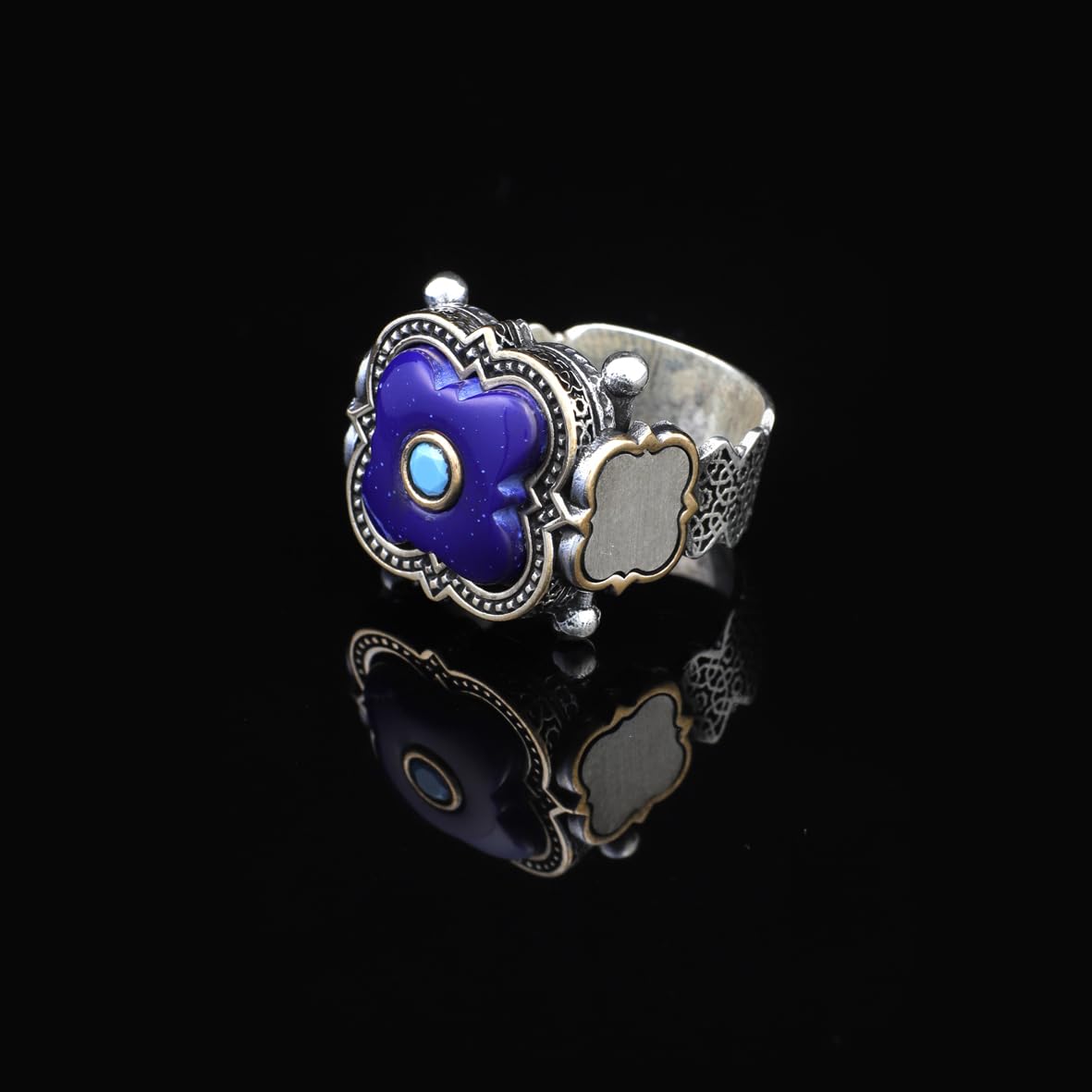 Handmade Vintage Lapis Lazuli and Micro Men's Turquoise Gemstone 925 Sterling Silver Rings for Men - Birthday Gifts