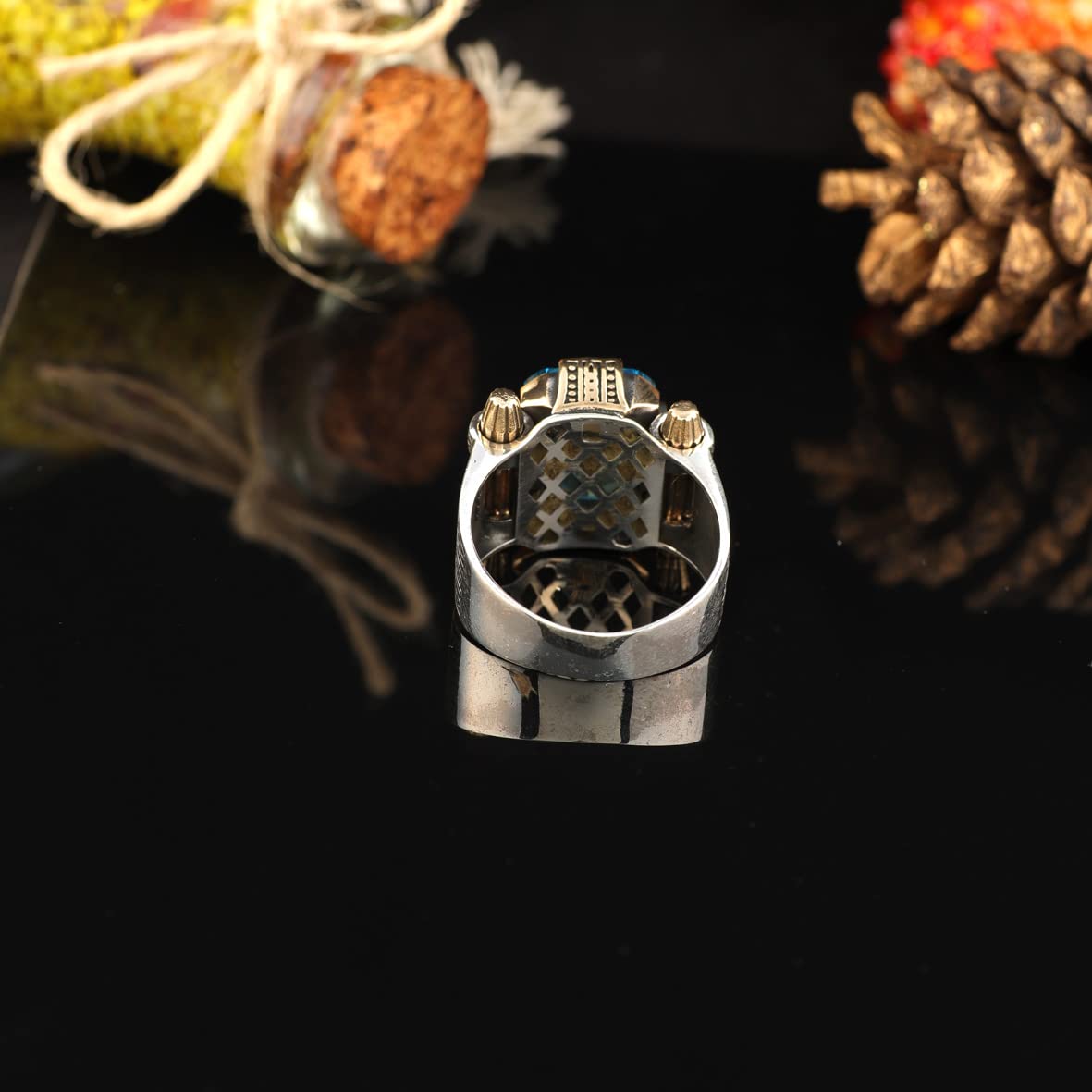 Man Silver Aquamarine Stone Ring