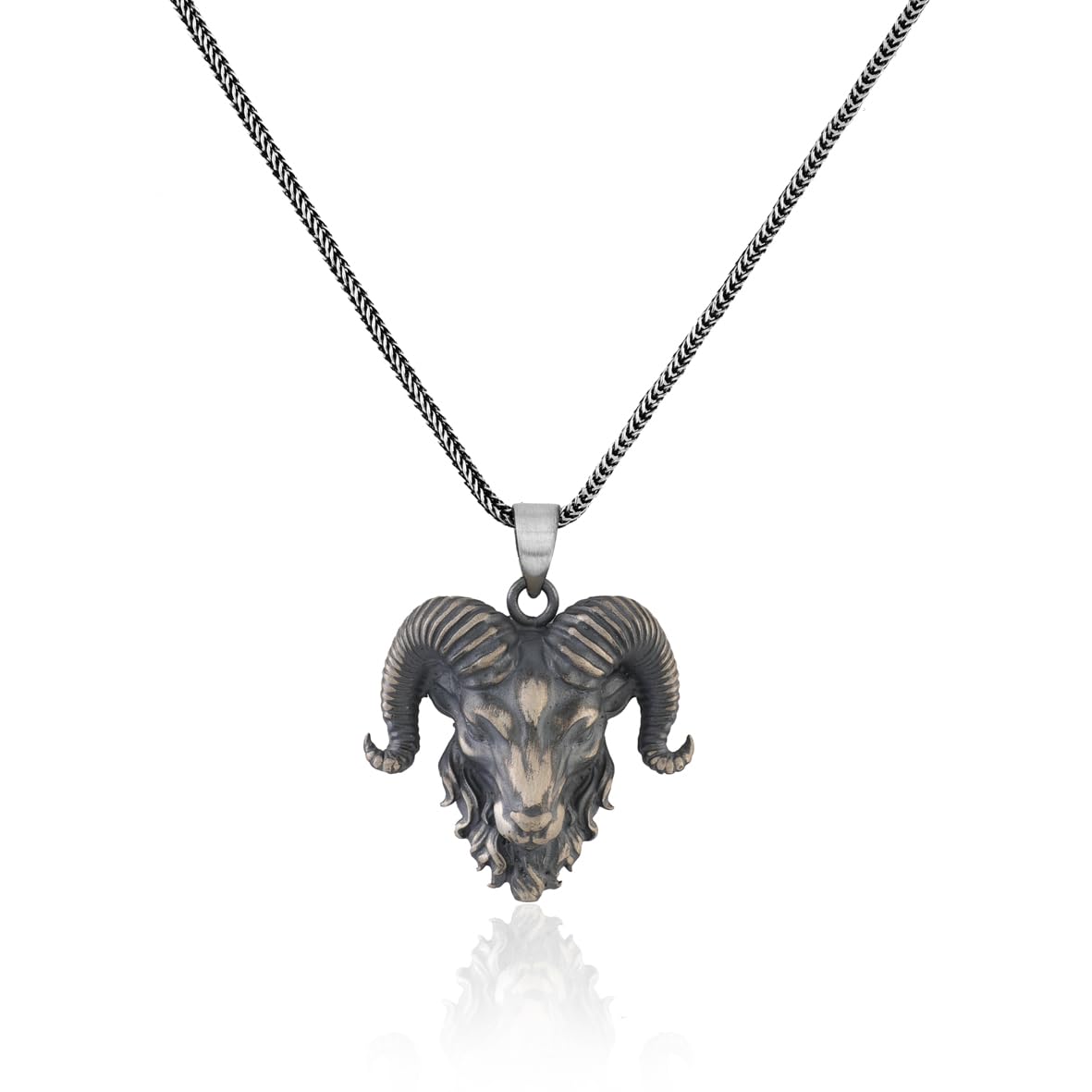 Sterling Silver Goat Necklace - Gothic & Biker Style Men's Pendant with Silver Chain - Includes Silver Cleaning Cloth Gift