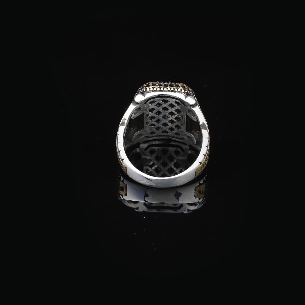 Handmade Lion Custom Signet Ring for Men - Micro Onyx Gemstone