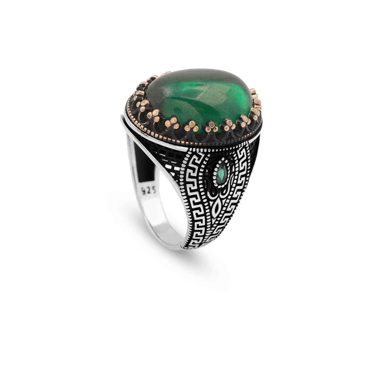 Mens Jade Ring – Handmade Ottoman Style Oval Gemstone Sterling Silver Ring
