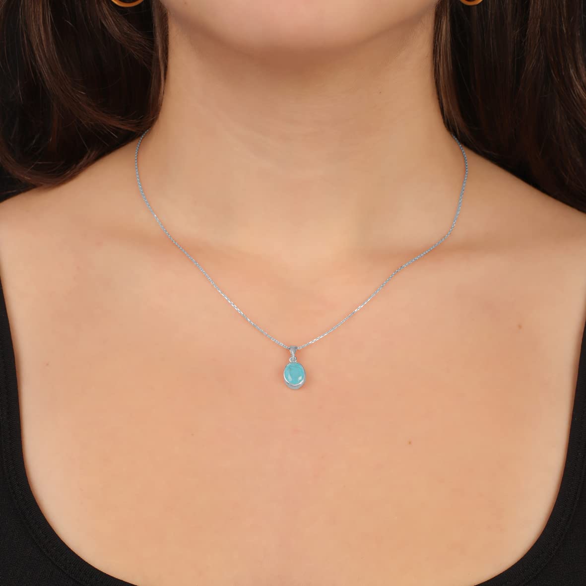 Sterling Silver Aquamarine Necklace for Women - Sterling Silver Necklace with Aquamarine Pendant for Women - Gift for Her