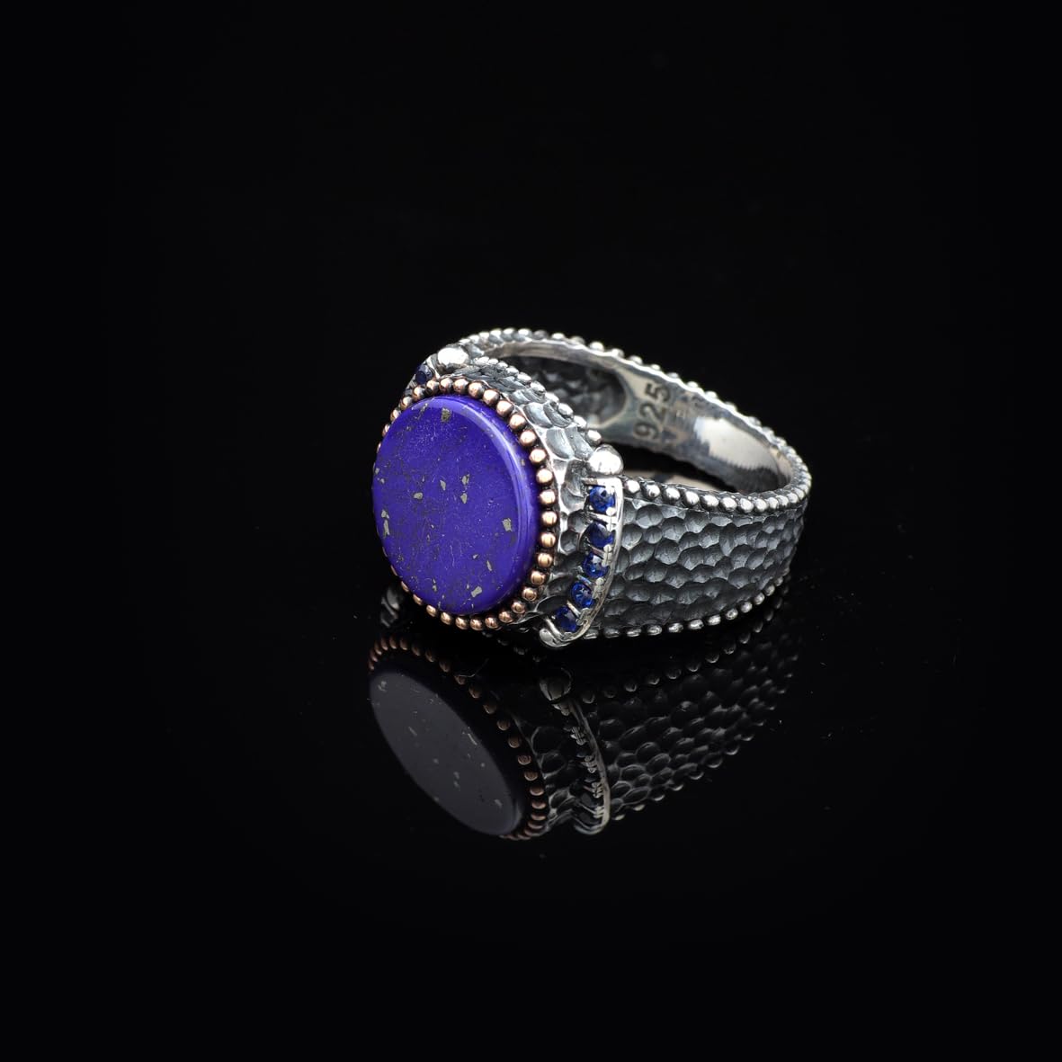 Handmade Lapis Lazuli Signet Ring for Men - Vintage 925 Sterling Silver Pinky Ring with Polished Gemstone