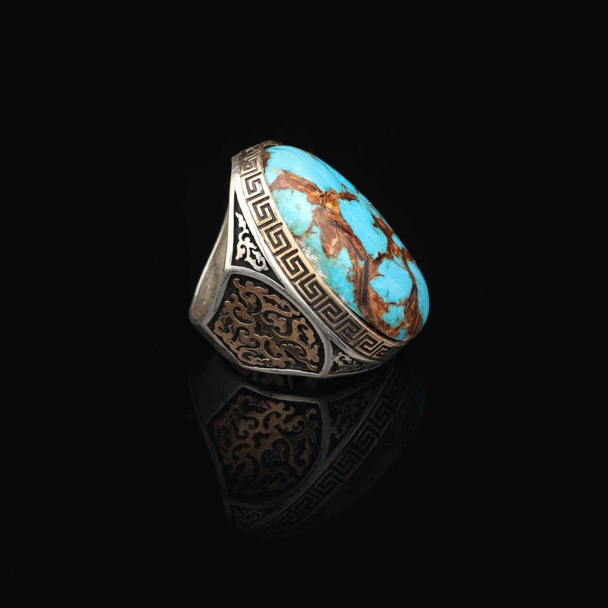 Special Turquoise Stone Ring – Large Oval Stone in Polished 925 Sterling Silver