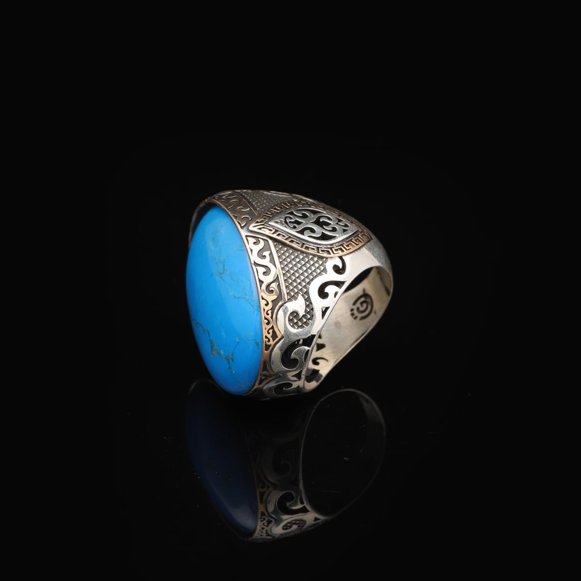 Genuine Turquoise Men's Ring - Large Oval Stone