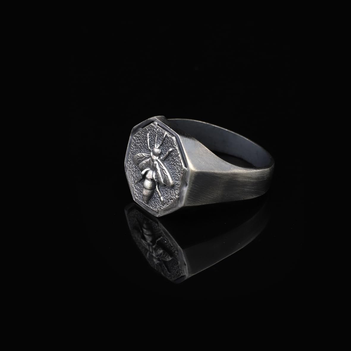 Handmade Bee Signet Ring - 925 Sterling Silver Men's Jewelry