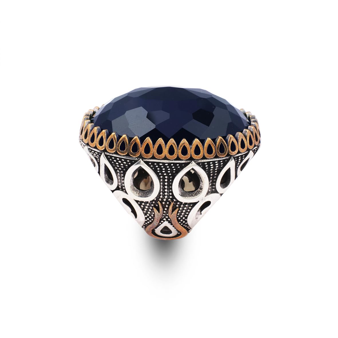 Men's Blue Sapphire Ring - Oval Gemstone in Large Ottoman Design - Handmade 925 Sterling Silver Ring with Silver Polishing Cloth Gift