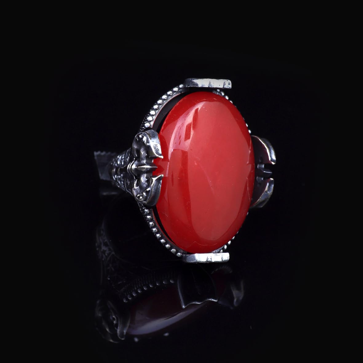 Handmade Large Carnelian Ax Ring - 925 Sterling Silver Men's Gemstone Jewelry with Silver Polishing Cloth Gift