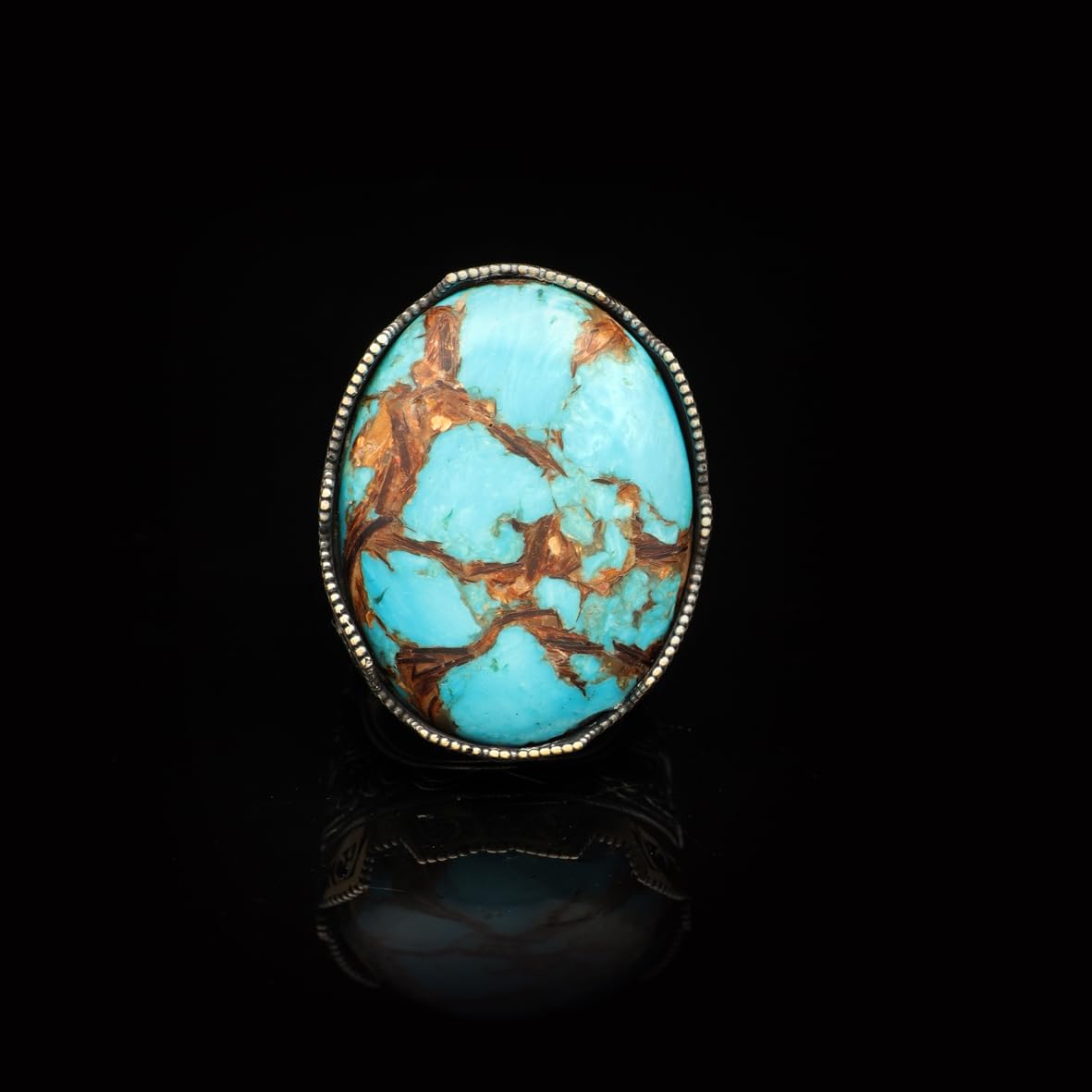 Special Turquoise Stone Ring – Large Oval Stone in Polished 925 Sterling Silver