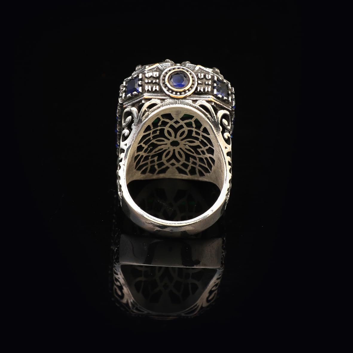 Handmade Emerald and Sapphire Stone Ottoman Ring – Large Statement Vintage Gemstone Ring