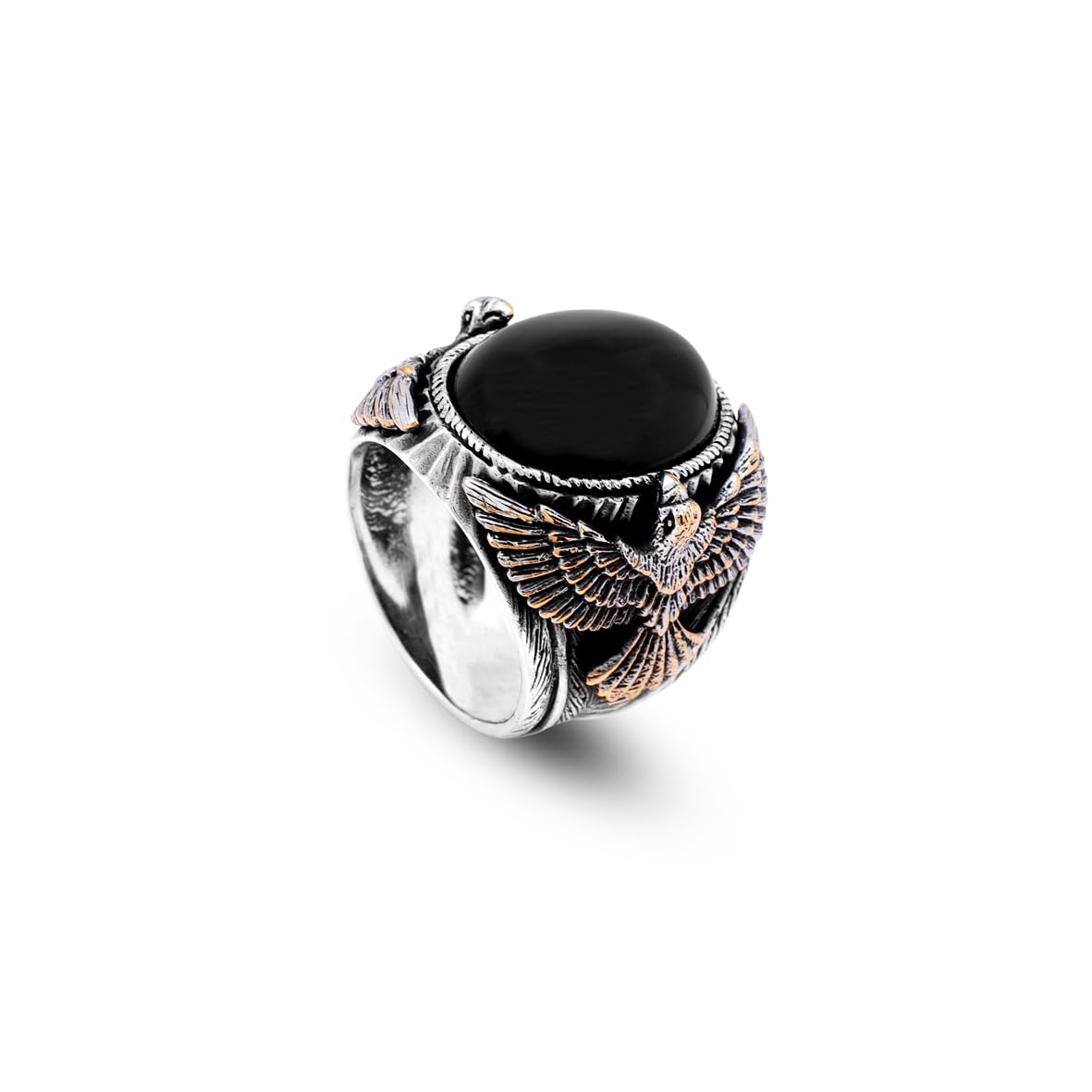 Handmade Onyx Gemstone Eagle Large Ring for Men Vintage 925 Sterling Silver